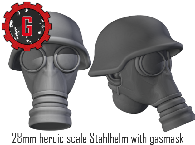 28mm Heroic scale Stahlhelm in Gasmask in Tan Fine Detail Plastic: Small