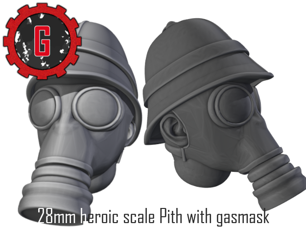 28mm heroic scale Pith helmets with gasmasks in Tan Fine Detail Plastic: Small