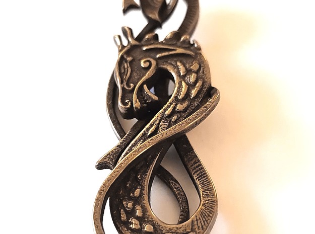 Nordic Dragon pendant in Polished Bronze Steel