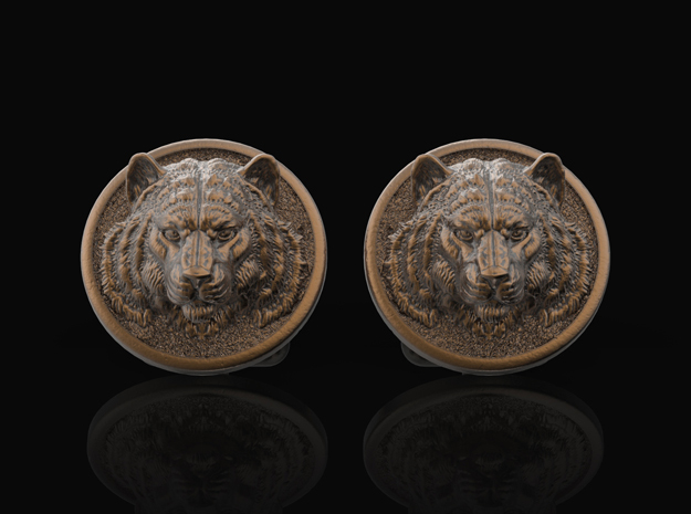 Tiger Cufflinks No.1 in Polished Bronze Steel