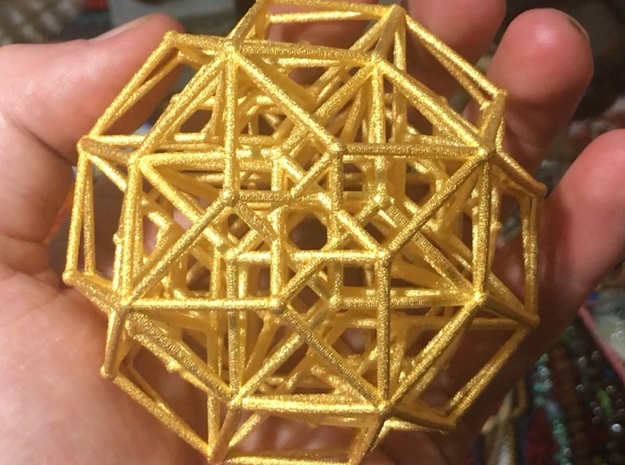 Tesseract in Polished Gold Steel