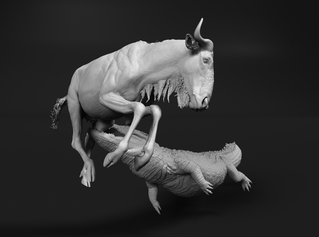 Blue Wildebeest 1:6 Attacked by Nile Crocodile 1 in White Natural Versatile Plastic