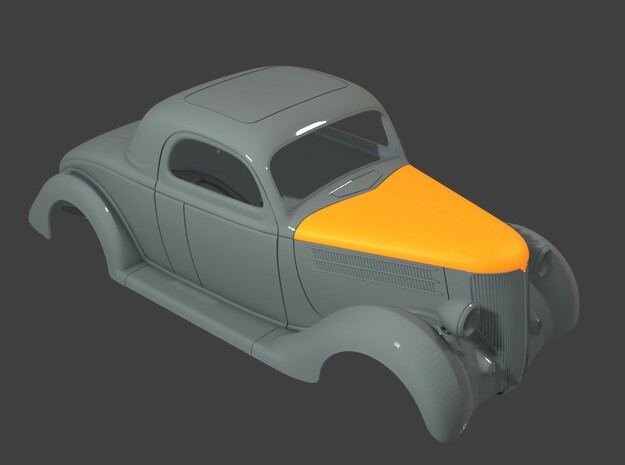 1936 Ford Coupe Hood (Multiple Scales) in White Natural Versatile Plastic: 1:16