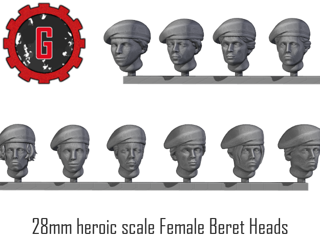 28mm Heroic Scale Female Beret heads in Tan Fine Detail Plastic: Small