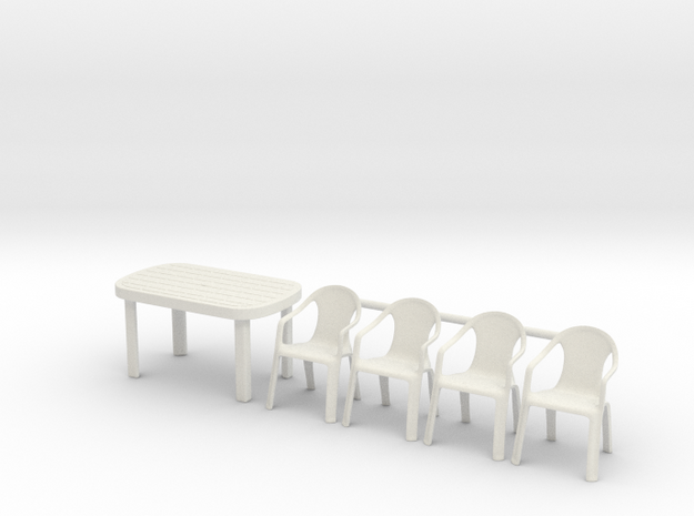 Table and Plastic Chairs 01. 1:24 Scale in White Natural Versatile Plastic