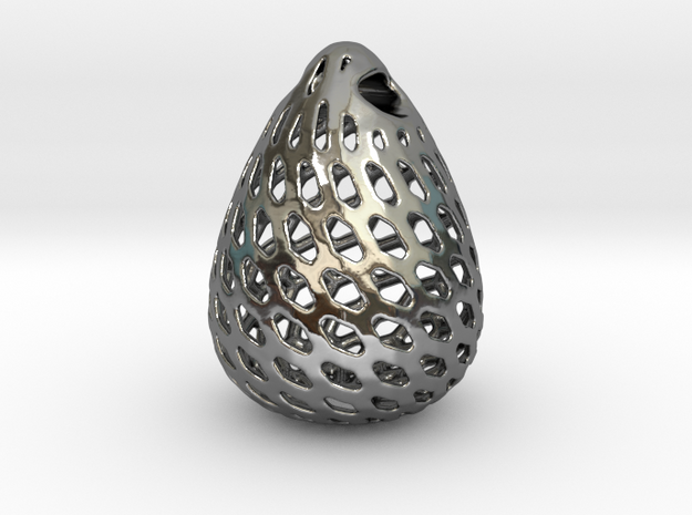 Big Patterned Egg Pendant - Metallic Material in Fine Detail Polished Silver