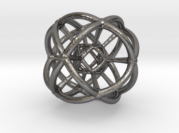 4d Geometric Bead - Hypersphere Math Art Pendant 3 in Polished Nickel Steel