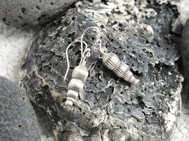 Amphicoryna Foraminifera Earrings  in Polished Silver