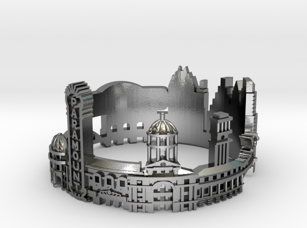Austin Texas Skyline - Cityscape Ring in Polished Silver: 8 / 56.75