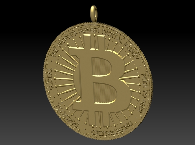 BITCOIN Pendant 1in in 14K Yellow Gold
