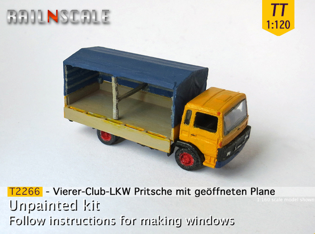 Vierer-Club-LKW Pritsche mit Plane (TT 1:120) in Tan Fine Detail Plastic