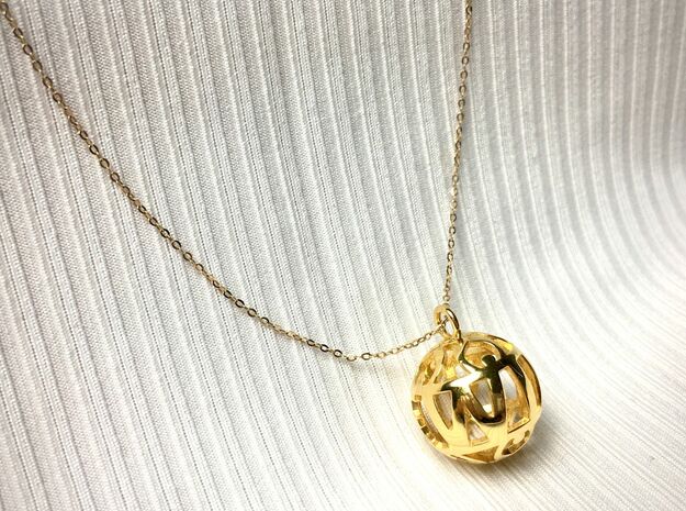 Hollow Spherical Name Pendant in 14k Gold Plated Brass