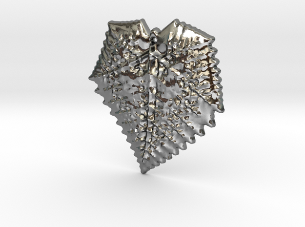3D Fractal Leaf Pendant in Polished Silver
