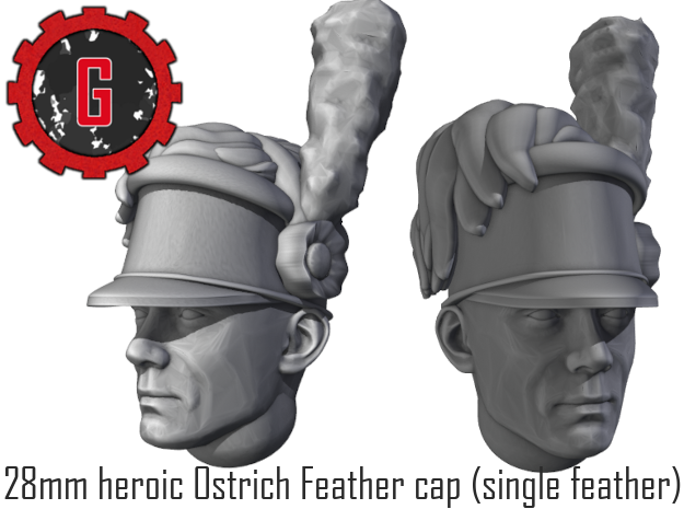 28mm Heroic Ostrich Feather cap (single feather) in Tan Fine Detail Plastic
