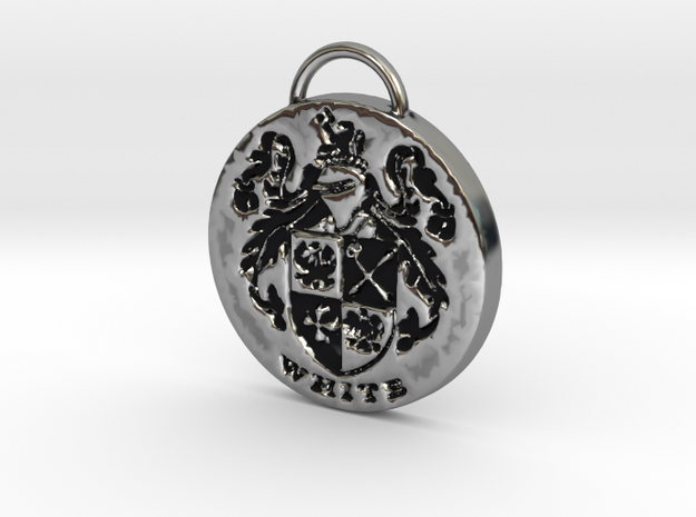 White Family Crest Pendant or Keychain in Antique Silver