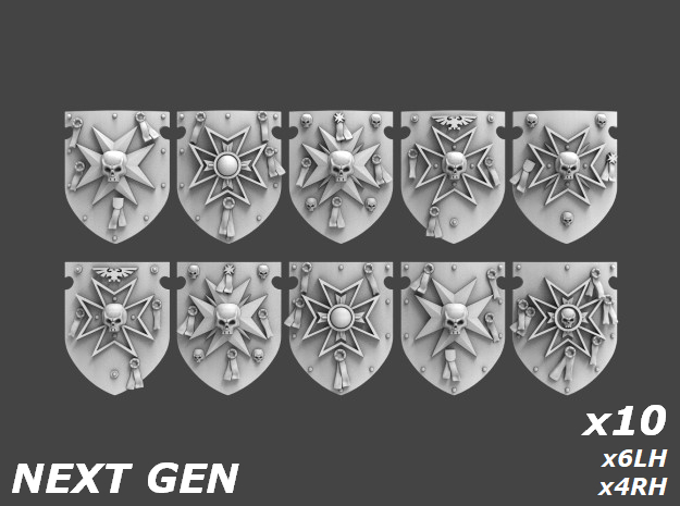 22010 Templar Shields Sprue 10 - Next Gen in Tan Fine Detail Plastic