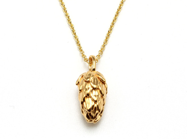 Hops Flower Pendant - Botanical Jewelry in 14k Gold Plated Brass