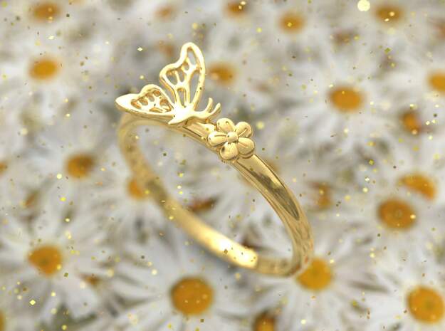 Butterfly and Flower in 18k Gold Plated Brass: 7 / 54