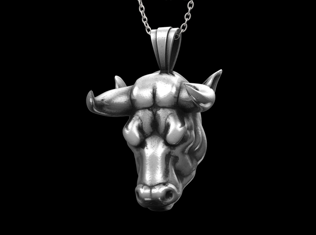 Sterling Silver Bull Pendant in Antique Silver
