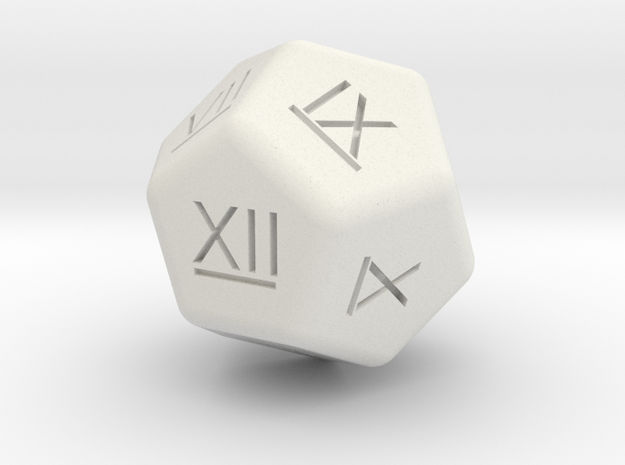 Roman Numeral Dice Dodecahedron in White Natural Versatile Plastic