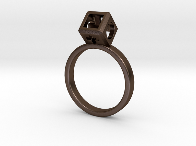 JEWELRY Ring size 8 (18 mm) with HyperCube "stone" in Polished Bronze Steel