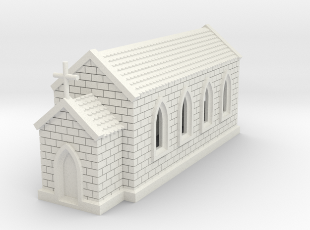 N Scale Small Church 1:160 in White Natural Versatile Plastic