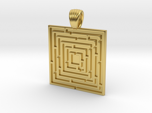 Square maze [pendant] in Polished Brass