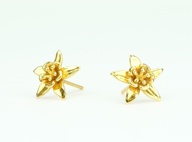 Columbine Flower Earrings in 18k Gold