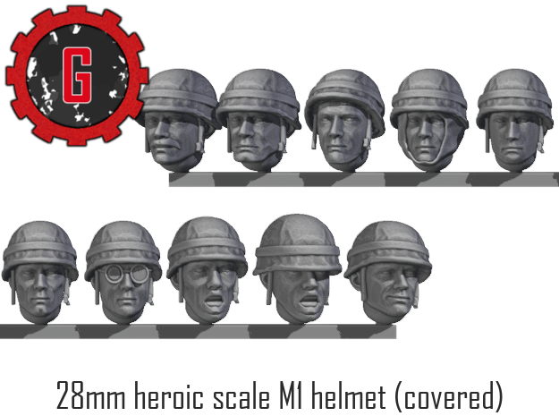 28mm Heroic Scale M1 (covered) Character Heads in Tan Fine Detail Plastic: Small