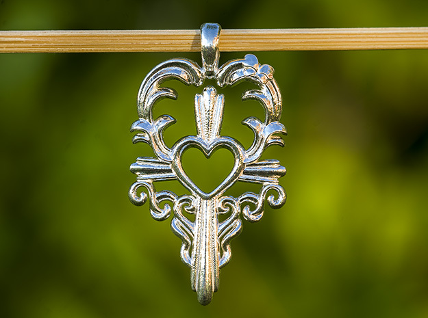 Cross Jewelry Swedish Folk Art Kurbits Pendant  in Polished Silver