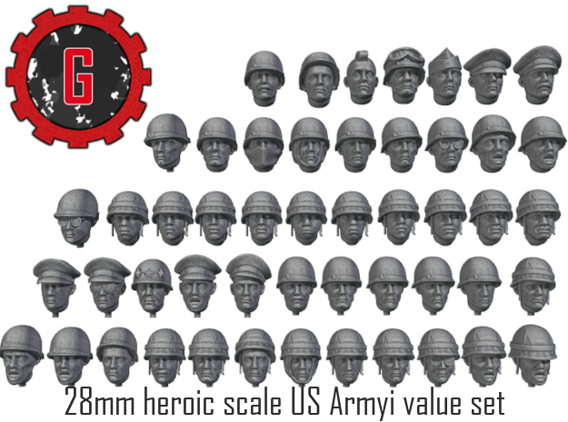 28mm Heroic Scale US army heads - variety pack in Tan Fine Detail Plastic