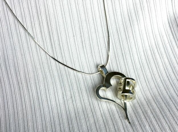 Heart Ring Pendant - LOVE in Polished Silver (Interlocking Parts)