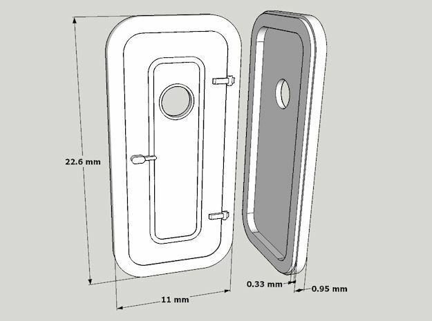 1:87 RH-Watertight Door - w porthole - 4 ea in Clear Ultra Fine Detail Plastic