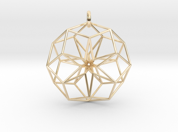 Toroidal 6D Cube Outer Shell Pendant in 14k Gold Plated Brass