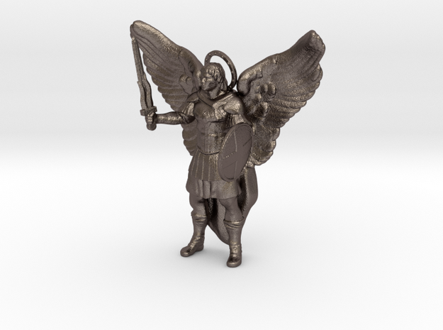 Archangel Michael Pendant in Polished Bronzed-Silver Steel