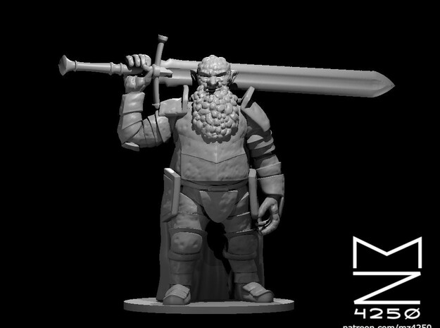 Rock Troll in Stone Armor with Giant Sword in White Natural Versatile Plastic