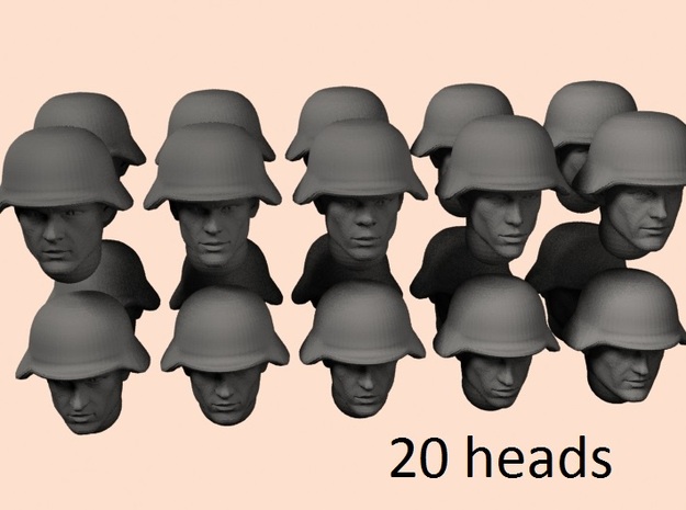 28mm WW2 German heads in Clear Ultra Fine Detail Plastic