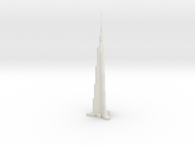 1:5000 Miniature Burj Khalifa Tower - Dubai in White Natural Versatile Plastic