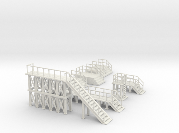 Industrial Stairs and Platform Set Outland Models in White Natural Versatile Plastic: 1:87 - HO
