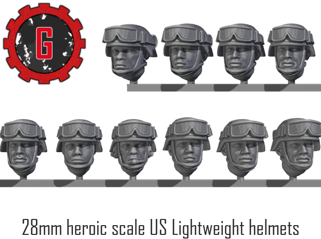 28mm Heroic US African-American Combat Helmets in Tan Fine Detail Plastic: Small