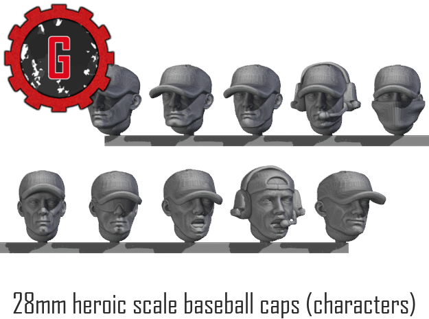 28mm Heroic Scale Baseball Caps Characters in Tan Fine Detail Plastic: Small