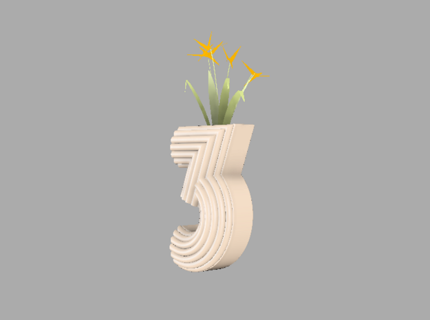 Number planter "3"  in Glossy Full Color Sandstone