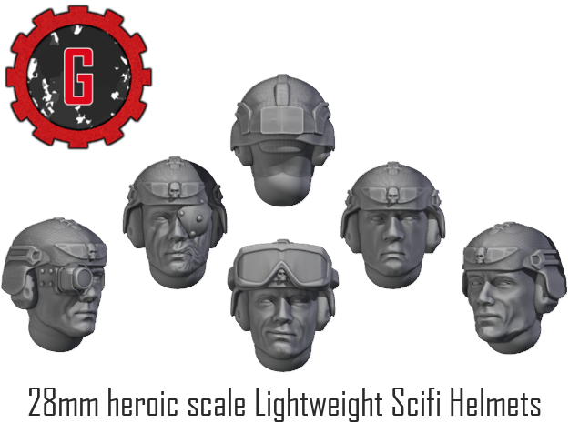 28mm Heroic Lightweigh Scifi Helmet characters in Tan Fine Detail Plastic: Small