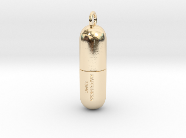 Happiness Pill 20mg Pendant in 14k Gold Plated Brass