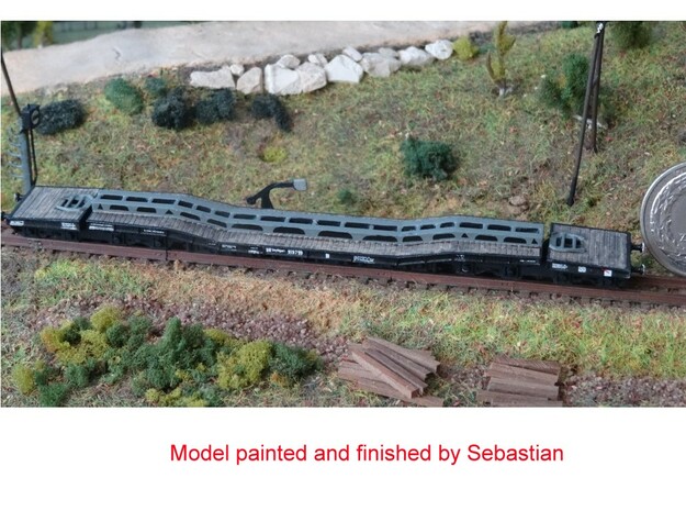 Heavy Duty Railroadcar "Schwerlastwagen" 1/220  in Tan Fine Detail Plastic