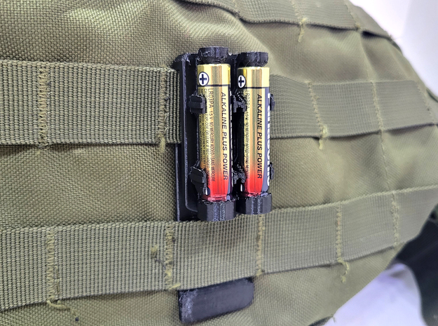 MOLLE Webbing Mounted 2x AAA Battery Holder in Black Natural Versatile Plastic