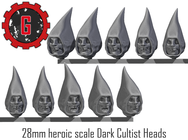 28mm heroic scale Dark Cultist heads in Tan Fine Detail Plastic: Small
