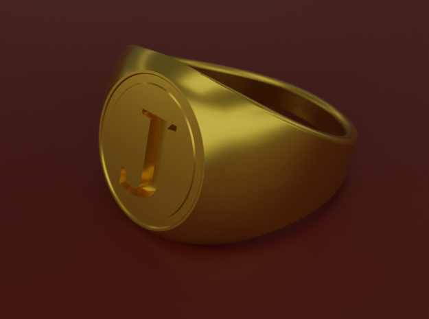Classic Signet Ring - Letter J (ALL SIZES) in Polished Brass: 5 / 49