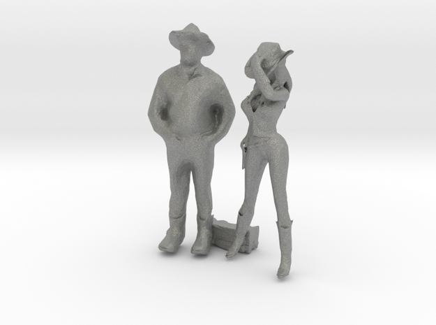 HO Scale Cowboy and Cowgirl in Gray PA12