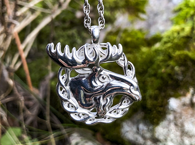 Moose Pendant Jewelry in Polished Silver